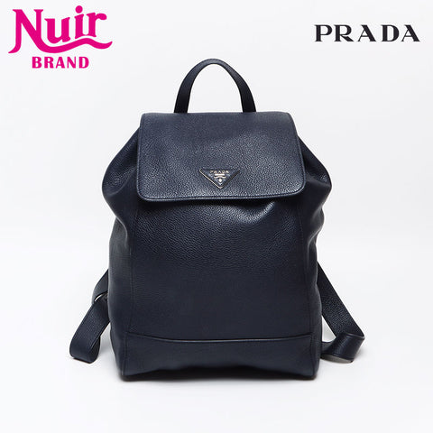 PRADA Leather Triangle Logo Backpack Â· Daypack Navy WS13078
