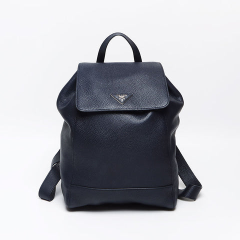 PRADA Leather Triangle Logo Backpack Â· Daypack Navy WS13078