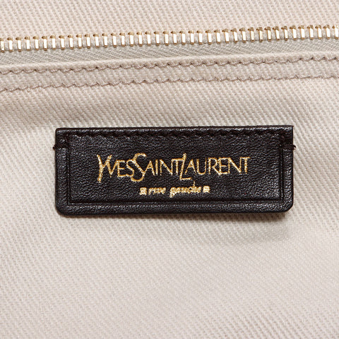 YVES SAINT LAURENT Muse Toe Leather Canvas Handbag Red WS13087