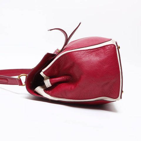 YVES SAINT LAURENT Muse Toe Leather Canvas Handbag Red WS13087