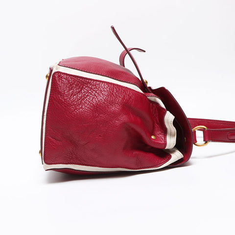 YVES SAINT LAURENT Muse Toe Leather Canvas Handbag Red WS13087