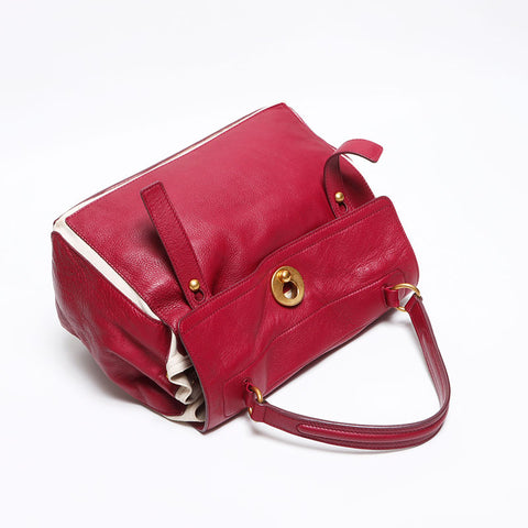 YVES SAINT LAURENT Muse Toe 皮革帆布手提包红色 WS13087