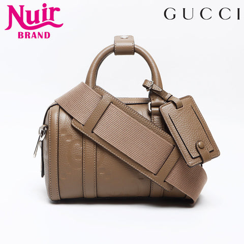グッチ GUCCI レザー ジャイアントGG ミニボストン ショルダーバッグ ブラウン WS13089