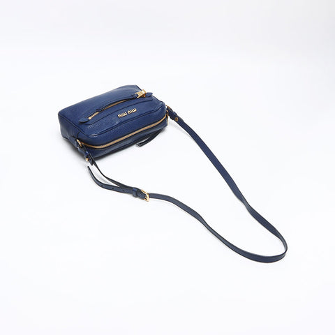 ミュウ ミュウ Miu Miu ロゴ レザー ショルダーバッグ ブルー WS13090