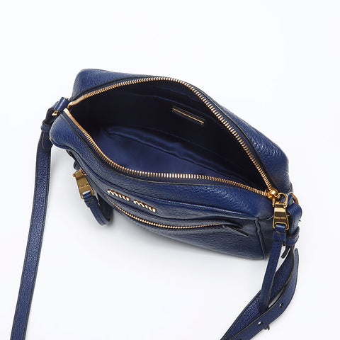 ミュウ ミュウ Miu Miu ロゴ レザー ショルダーバッグ ブルー WS13090