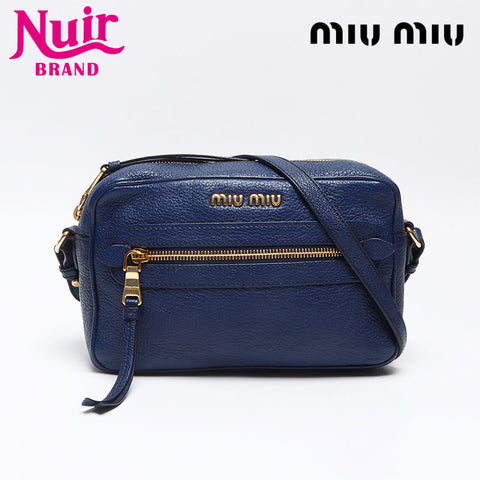 ミュウ ミュウ Miu Miu ロゴ レザー ショルダーバッグ ブルー WS13090