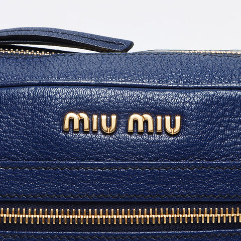 ミュウ ミュウ Miu Miu ロゴ レザー ショルダーバッグ ブルー WS13090