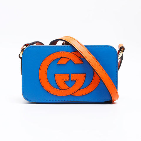 グッチ GUCCI インターロッキングG ボックスバッグ ゴールド金具 ショルダーバッグ ブルー WS13105