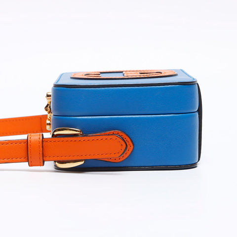 GUCCI Interlocking G Box Bag Gold Metal Shoulder Bag blue WS13105