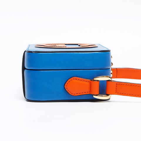 GUCCI Interlocking G Box Bag Gold Metal Shoulder Bag blue WS13105