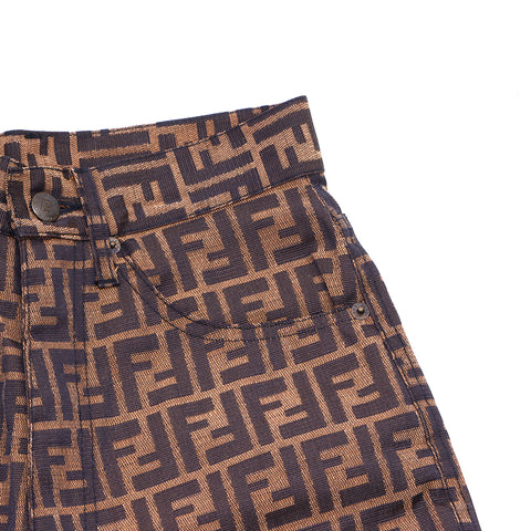 Fendi Zucca Muster lange Hosen braun x Schwarz WS1310