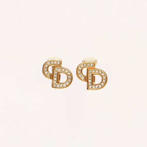 Christian Dior Rhinestone CD Logo Earring gold WS13111