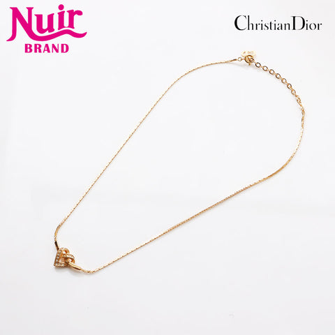 Christian Dior Rhinestone Heart CD Logo Necklace gold WS13112