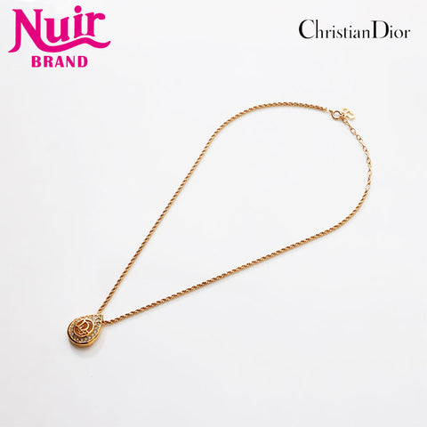 Christian Dior Logo rhinestone Necklace gold WS13116
