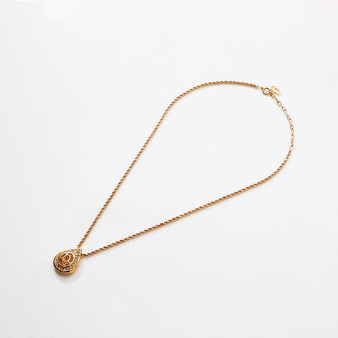 Christian Dior Logo rhinestone Necklace gold WS13116