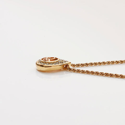 Christian Dior Logo rhinestone Necklace gold WS13116