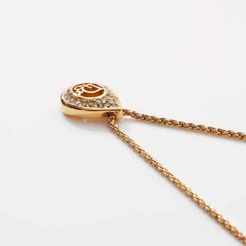 Christian Dior Logo rhinestone Necklace gold WS13116