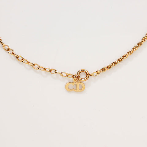 Christian Dior Logo rhinestone Necklace gold WS13116