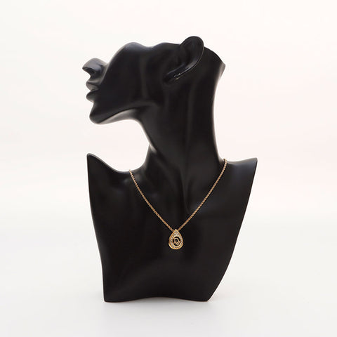 Christian Dior Logo rhinestone Necklace gold WS13116