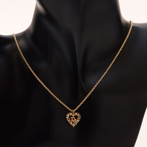 Christian Dior Logo rhinestone Necklace gold WS13117