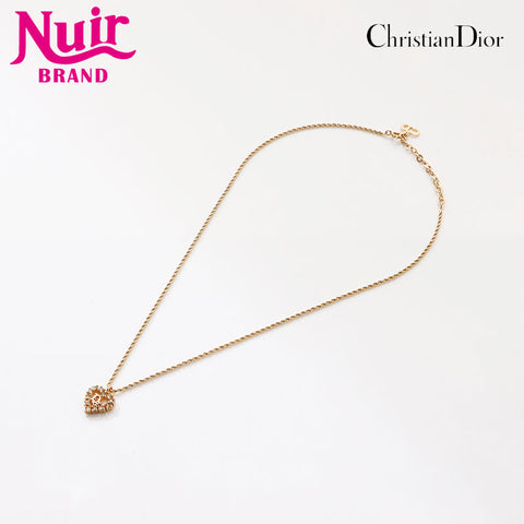 Christian Dior Logo rhinestone Necklace gold WS13117