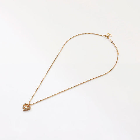 Christian Dior Logo rhinestone Necklace gold WS13117