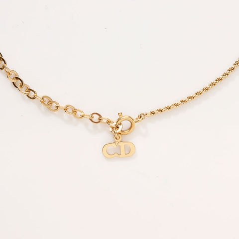 Christian Dior Logo rhinestone Necklace gold WS13117