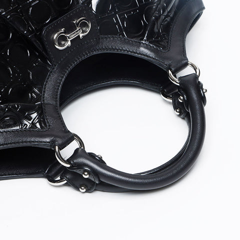 Salvatore Ferragamo Gancini Embossed SilverMetal Handbag black WS13122