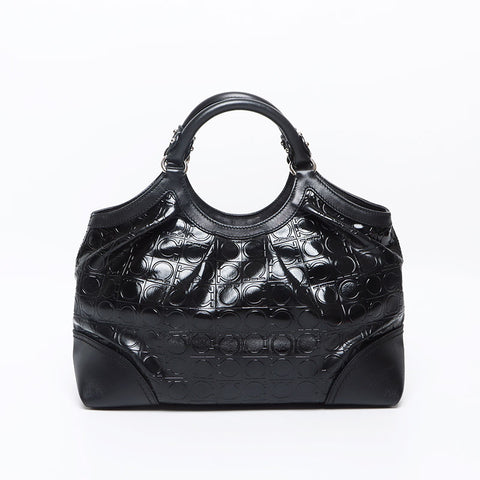 Salvatore Ferragamo Gancini Embossed SilverMetal Handbag black WS13122