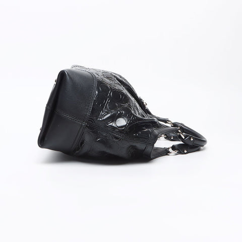 Salvatore Ferragamo Gancini Embossed SilverMetal Handbag black WS13122