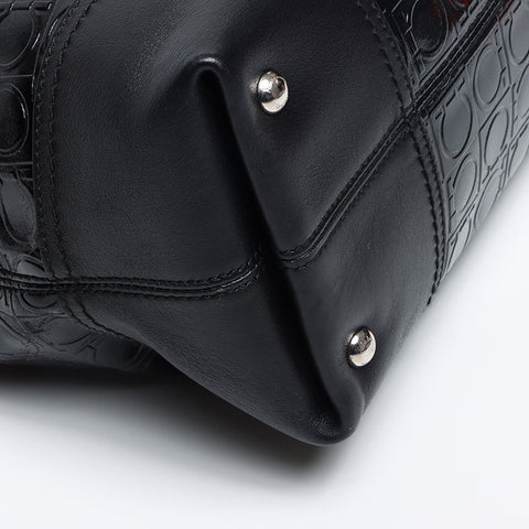 Salvatore Ferragamo Gancini Embossed SilverMetal Handbag black WS13122