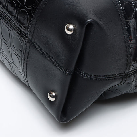 Salvatore Ferragamo Gancini Embossed SilverMetal Handbag black WS13122