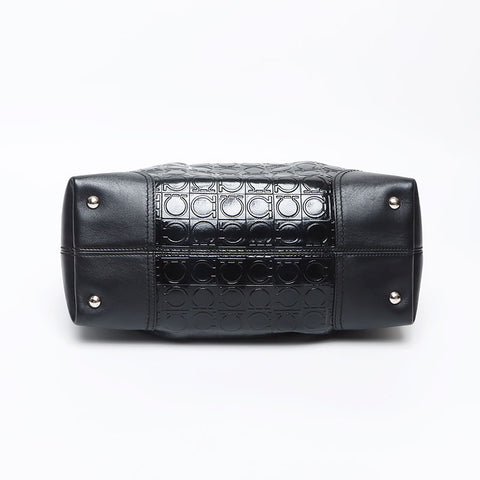 Salvatore Ferragamo Gancini Embossed SilverMetal Handbag black WS13122