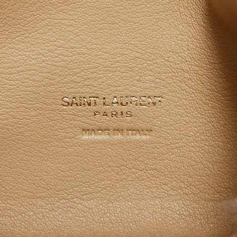 イヴ・サンローラン YVES SAINT LAURENT ウール ボア ロゴ カードケース付き クラッチバッグ ベージュ WS13143