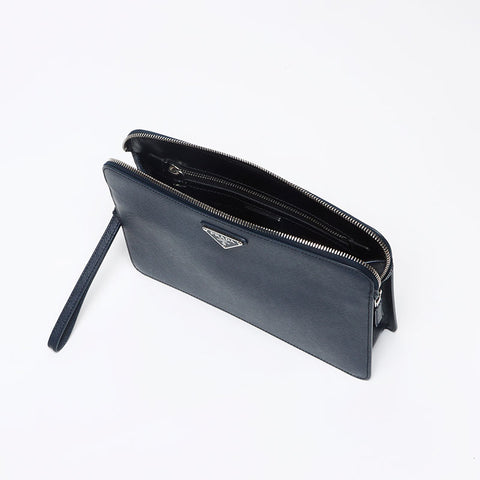 プラダ PRADA サフィアーノ スモール レザー ポーチ クラッチバッグ ネイビー WS13146