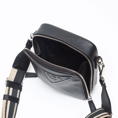 PRADA Saffiano triangle logo Shoulder Bag black WS13147
