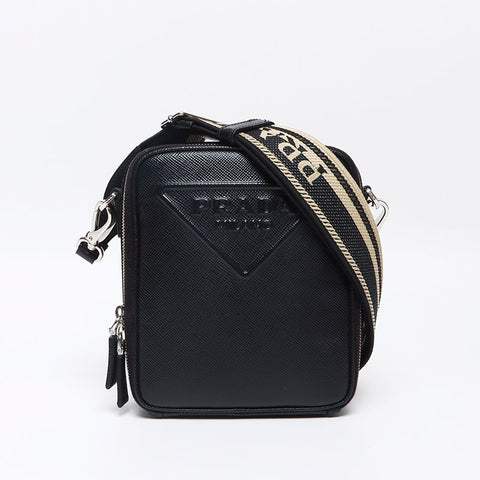 PRADA Saffiano triangle logo Shoulder Bag black WS13147