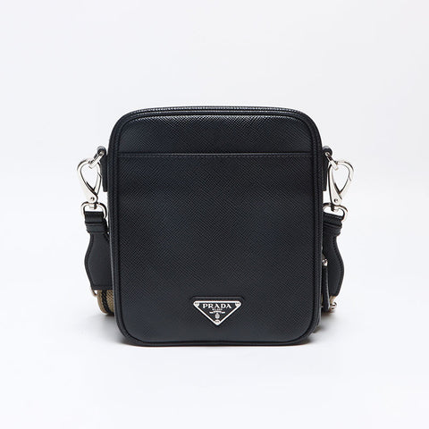 PRADA Saffiano triangle logo Shoulder Bag black WS13147