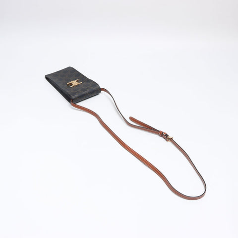 CELINE Triomphe Smartphone Case Phone Pouch Shoulder Bag Brown WS13156