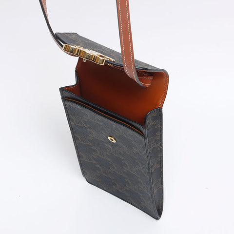 CELINE Triomphe Smartphone Case Phone Pouch Shoulder Bag Brown WS13156