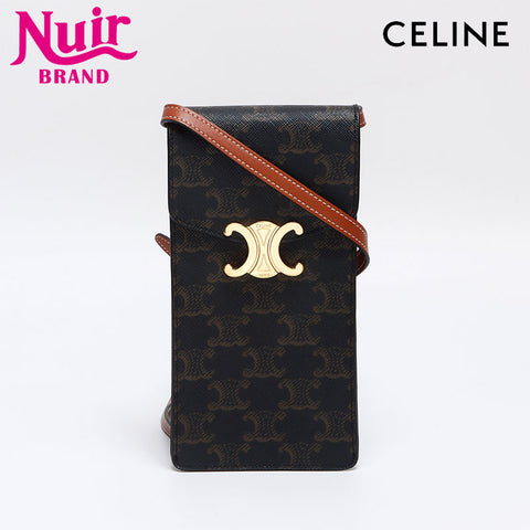 CELINE Triomphe Smartphone Case Phone Pouch Shoulder Bag Brown WS13156