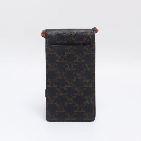 CELINE Triomphe Smartphone Case Phone Pouch Shoulder Bag Brown WS13156