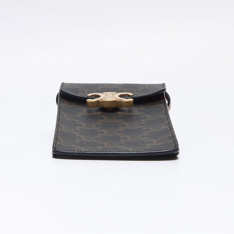 CELINE Triomphe Smartphone Case Phone Pouch Shoulder Bag Brown WS13156