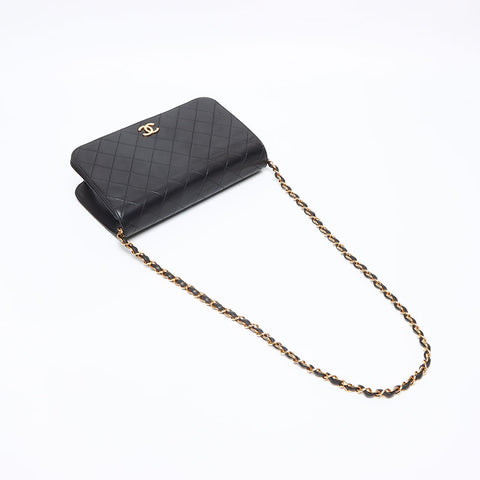 CHANEL Pushlock Lambskin Matelasse 1999-2000 Shoulder Bag black WS13167