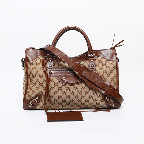 グッチ GUCCI ×BALENCIAGA バレンシアガ GGキャンバス ネオ クラシック シティ ショルダーバッグ ブラウン WS13181