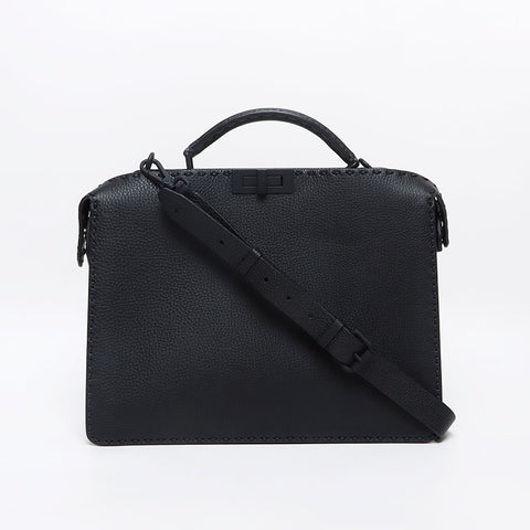 FENDI Peekaboo I See You Medium 2way Matte Black Metal Shoulder Bag black WS13183