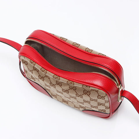 グッチ GUCCI GGキャンバス レッド レザー ショルダーバッグ ベージュ WS13184