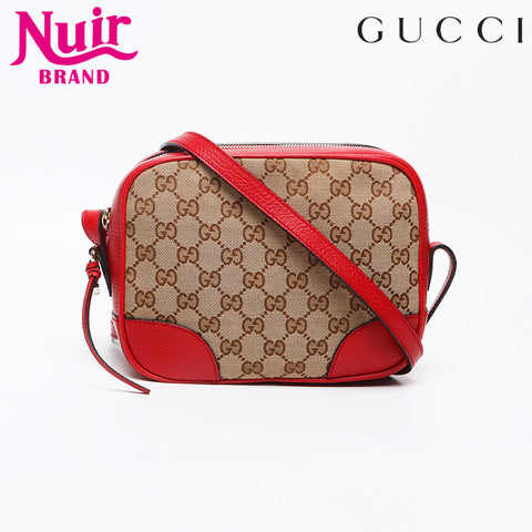 グッチ GUCCI GGキャンバス レッド レザー ショルダーバッグ ベージュ WS13184