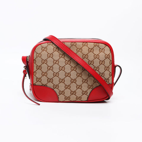 グッチ GUCCI GGキャンバス レッド レザー ショルダーバッグ ベージュ WS13184