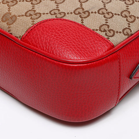 グッチ GUCCI GGキャンバス レッド レザー ショルダーバッグ ベージュ WS13184